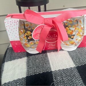 Lolita Festive Candy Corn 2 Piece Qine Glass Set NWT
